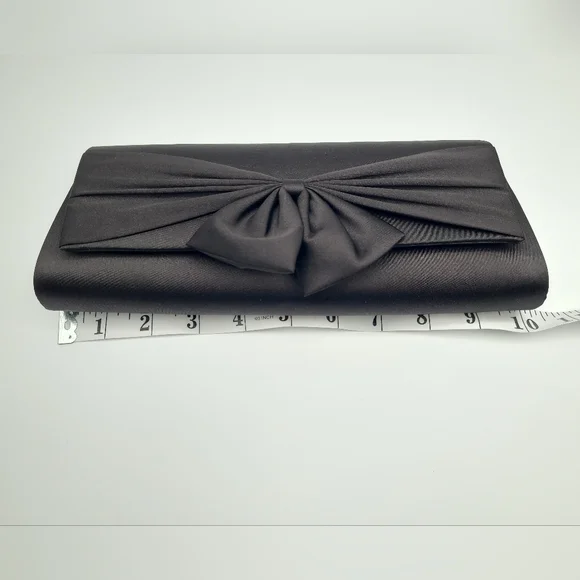 Vintage Le Château Black Satin Evening Clutch Bag w Bow | Formal Prom Wedding - Picture 6 of 16